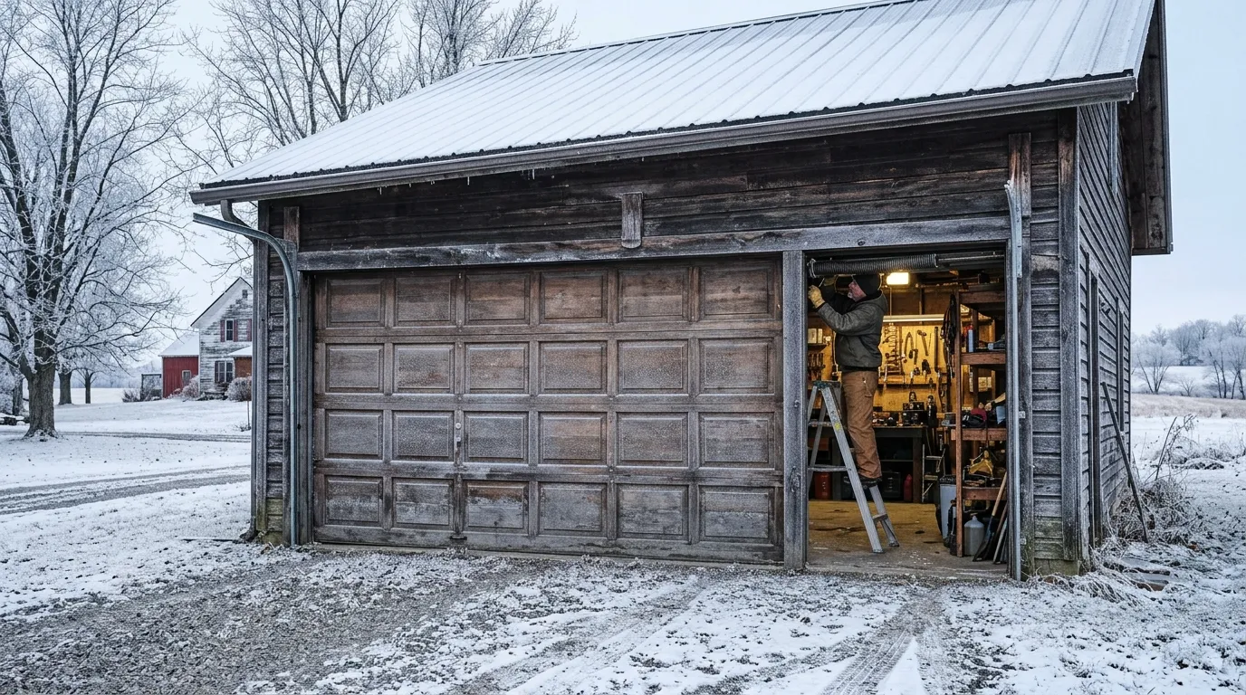 Garage door detail illustrating why saginaw springs break when it's cold